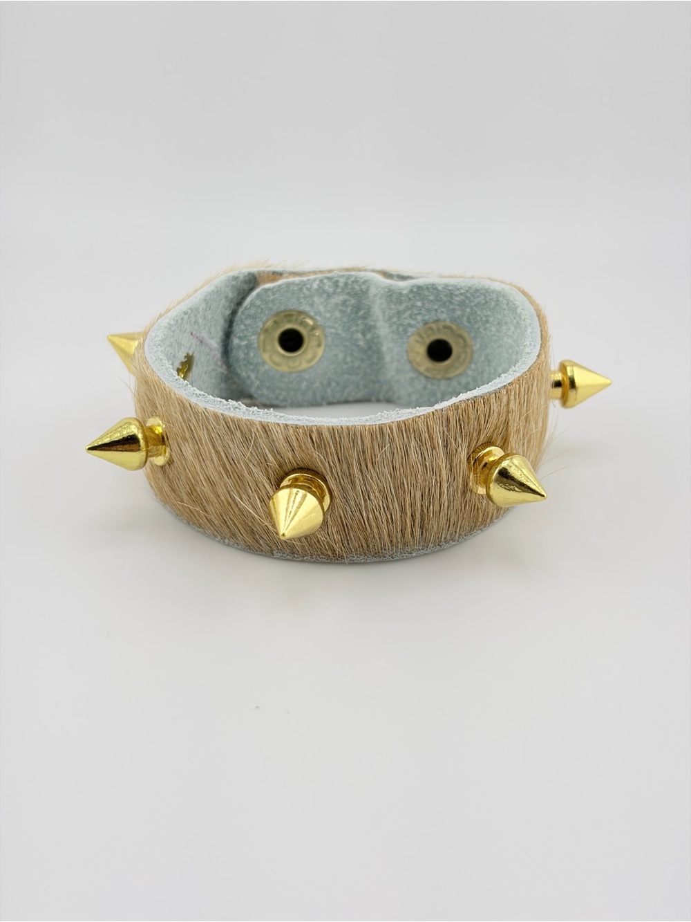 Gold Spike Cowhide Cuff Bracelet